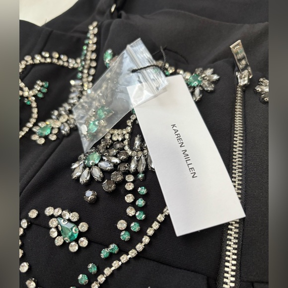 NWT Karen Millen Crystal Embellished Peplum Bandeau Pencil Midi Dress Black 6US - Picture 4 of 5